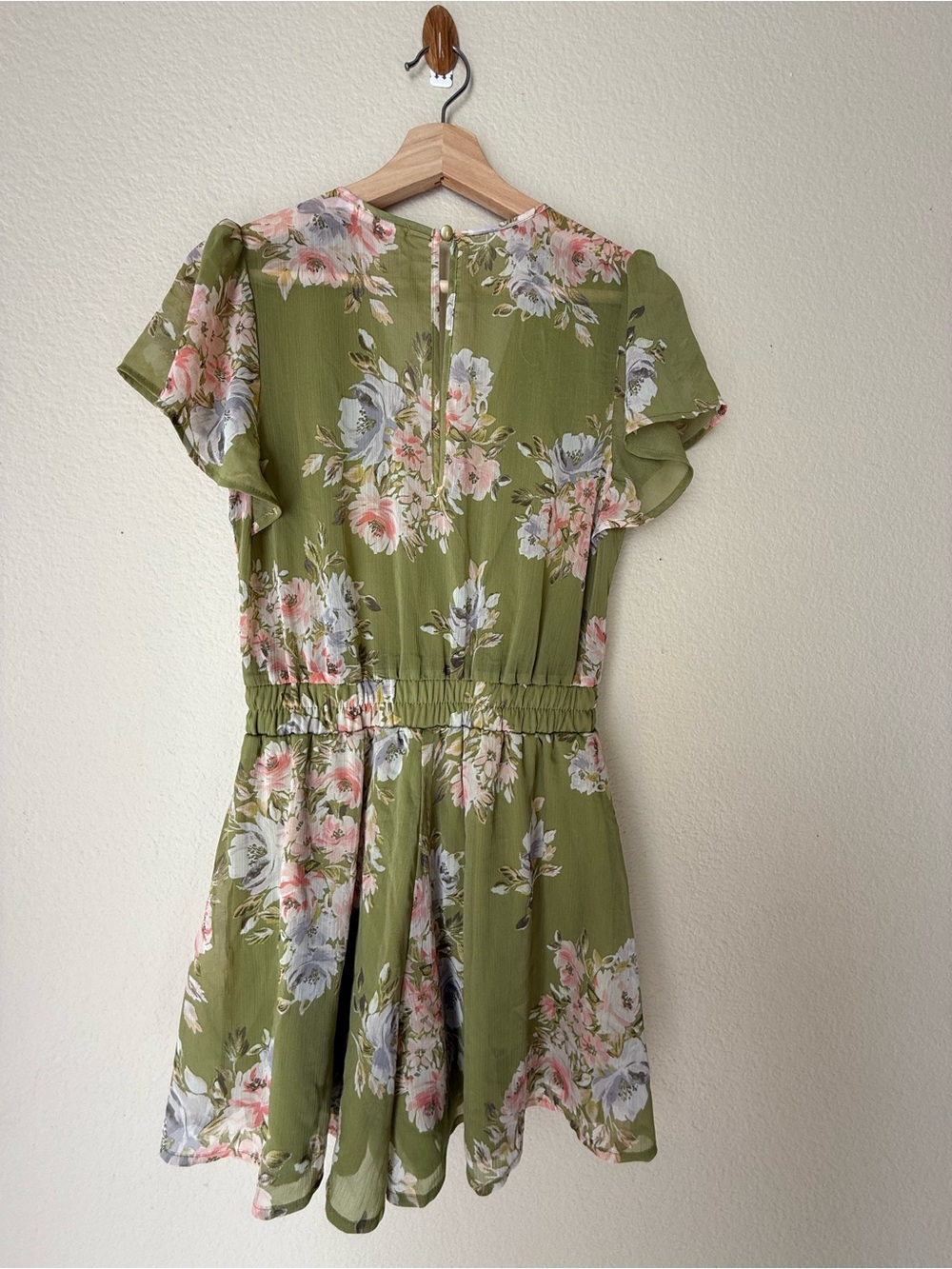 miami Olive Green Floral Wrap Mini Dress - Picture 9 of 10